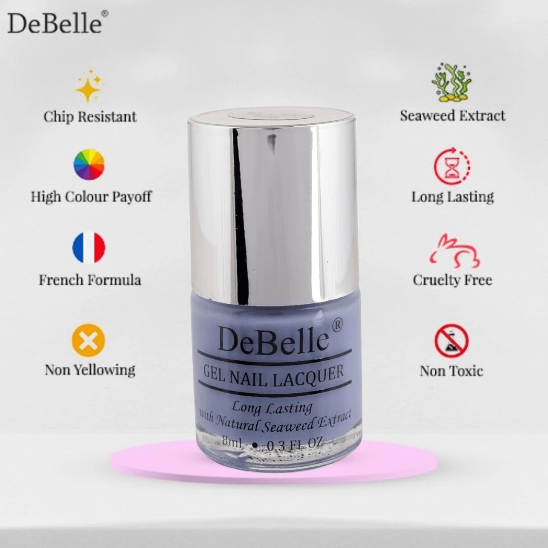 DeBelle Gel Creme Finish Nail Polish Blueberry Bliss (Light Lavender), 8 Ml - Enriched With Natural Seaweed Extract, Cruelty Free, Toxic Free