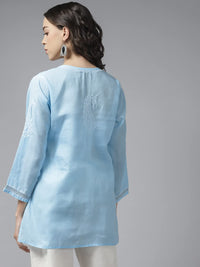 Ada Women's  Hand Embroidered Lucknowi Chikankari Cotton Straight Short Top Kurti A178625