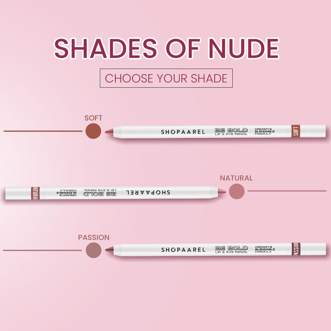 SHOPAAREL BE BOLD Lip & Eye Pencil, 2-in-1 Lip & Eye Liner, Creamy & Blendable, Lip Liner, Built-In Sharpener, Matte Finish, Eye Liner, Intense Pigment, Smudge-Proof, Long Lasting-0.4 Gm, Kisses