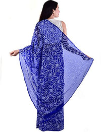 Lavangi Women's  Lucknow Chikankari Tepchi Work Georgette Saree