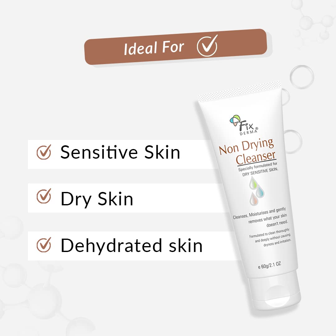 Fixderma Non Drying Cleanser, soap-free & pH Balanced cleanser, Pore-Refining, Dermatologist tested, Face Exfoliator, Non-comedogenic & Non-irritating skin cleanser - 60g
