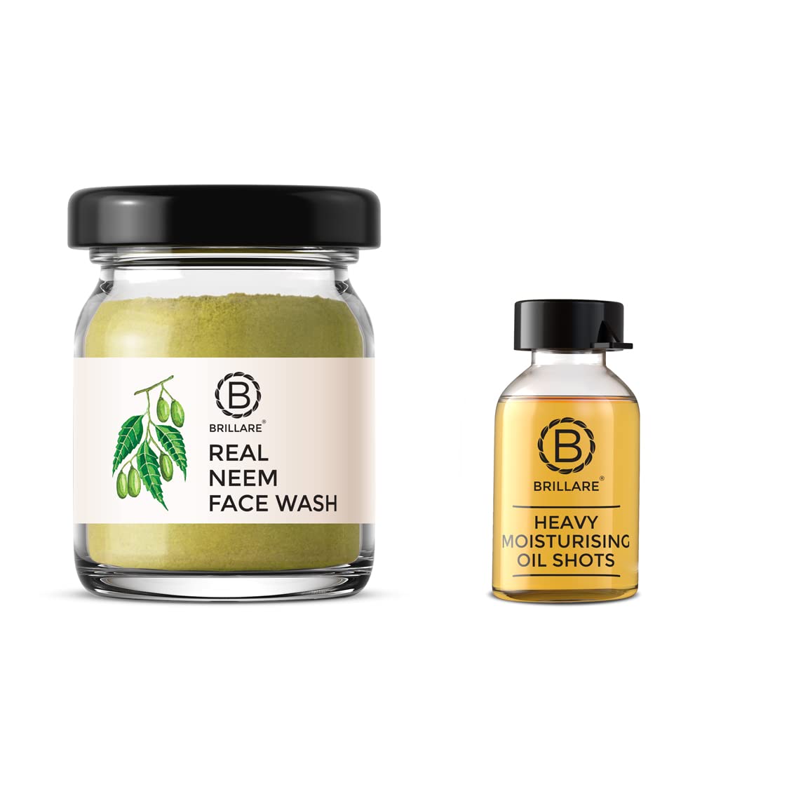 Brillare Argan Hair Oil, Phytolipid & Coconut Hair Oil Shots | Dry & Frizzy Hair | 100% Natural Hair Oil & Brillare Neem Face Wash | for Acne & Pimples | with Bergamot for Clear Skin| 15g Combo