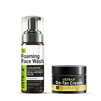 Ustraa Gentle Brightening Kit - Foaming Face Wash - For Sensitive Skin - 150 ml | Moisture Retention | with Ceramides & De-Tan Cream 50g - For Tan removal | With Japanese Yuzu | Prevents Dark Spots