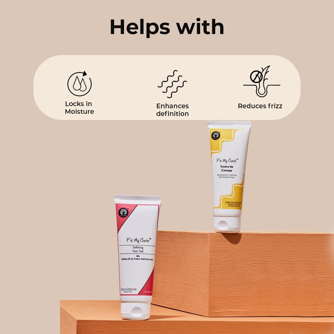 Fix My Curls Protein Styling Duo| For Curly, Wavy, Dry & Frizzy Hair | Frizz Control | Silicone Free Curl Defining Cream & Gel| 100gm each