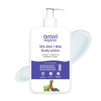 Aravi Organic 10% AHA + 1% BHA Body Lotion For Exfoliation - Treats Strawberry Legs & Bumpy Skin With Ceramide - Skin Britheninig Lotion With Niacinamide and Shea Butter - 200 ml