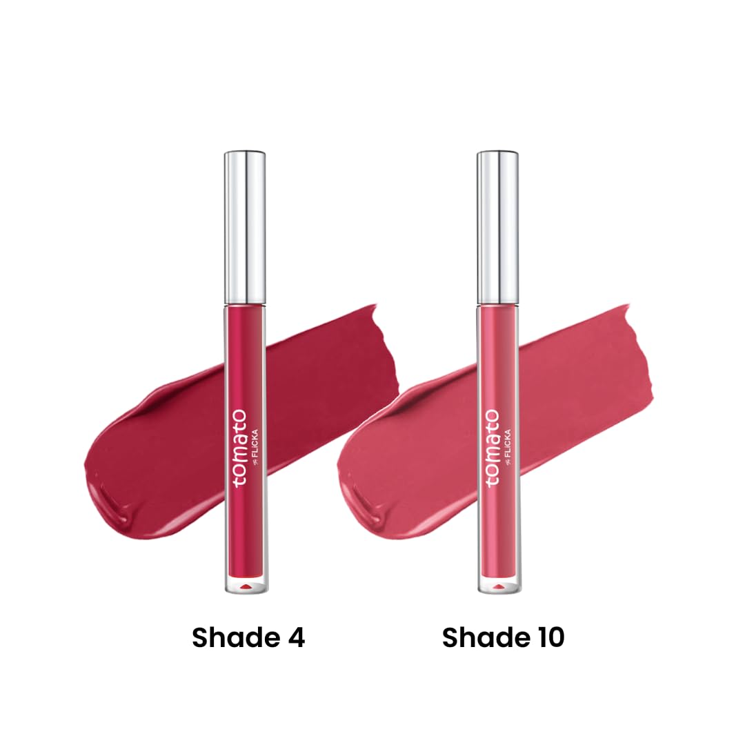 FLiCKA Tomato Liquid Matte Lipstick Transfer Proof, Smudge Proof, Non-Sticky, Creamy Lightweight Shade 4 & Shade 10 Combo