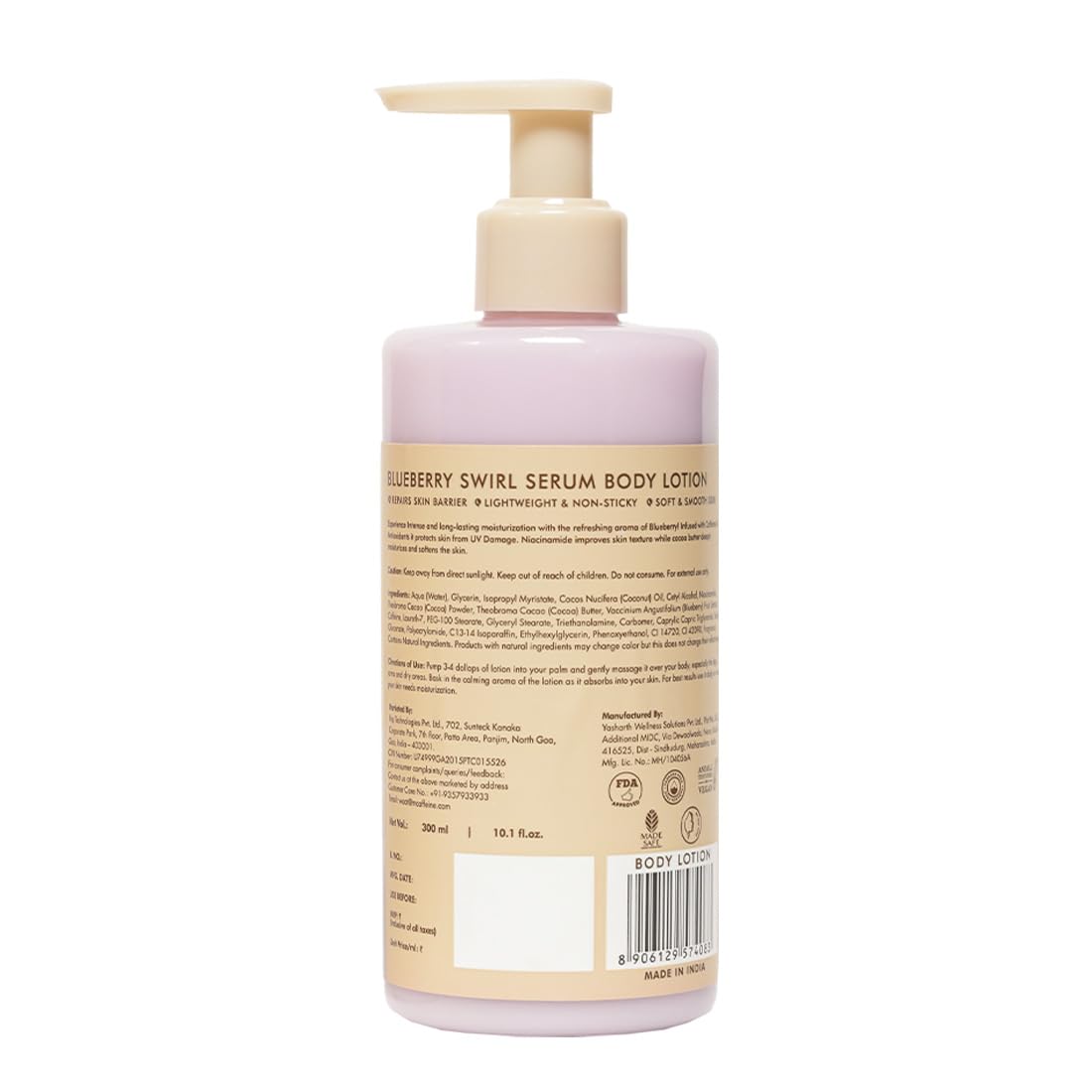 mcaffeine Blueberry Swirl Serum Body Lotion For Women And Men | Dry Skin | Lightweight Moisturizer, Non-Greasy & Non-Sticky | Body Lotion For Winter | Soft & Smooth Lotion For All Skin - 300Ml