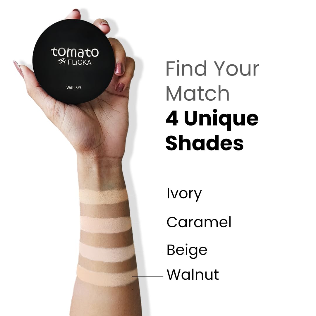 FLiCKA Tomato Compact Powder For Oil-Free, Matte Finish, Lightweight, Lasts up-to 8hrs | Enriched with SPF, Suitable For All Skin Types| 02 Beige, 9g