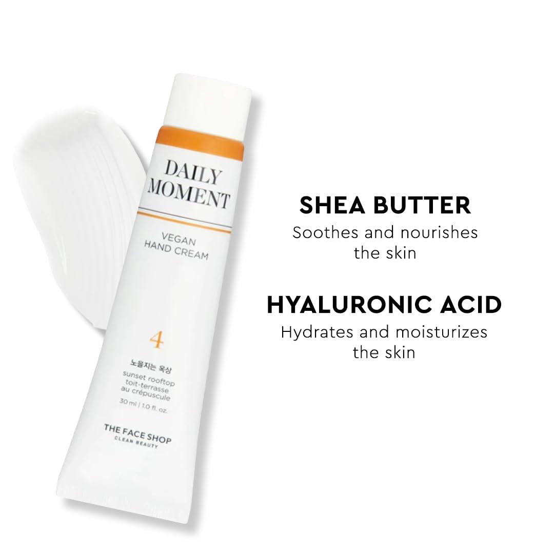 The Face Shop Daily Moment Vegan Hand Cream Sunset Rooftop with Hyaluronic Acid & Shea Butter, Non-Greasy & Quick absorbing hand care cream, 30ml