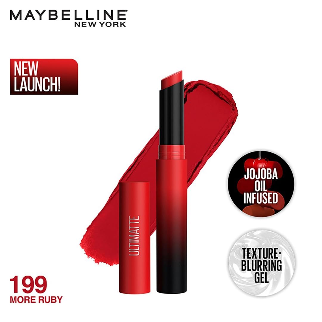 Maybelline New York Lipstick, Matte Finish, Bold Colour, 199 More Ruby, 1.7g & Maybelline New York Matte Lipstick, Intense Colour, Moisturised Lips, 695 Divine Wine, 3.9g