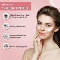 AVEIL Sheer Tinted Sunscreen SPF 50 PA +++ | 50 ml | UVA, UVB & Blue Light Protection | No White Cast | For All Skin Types | Water & Sweat Resistant | Hydrating Sunscreen | Sun-Safe Skin | Pack of 1