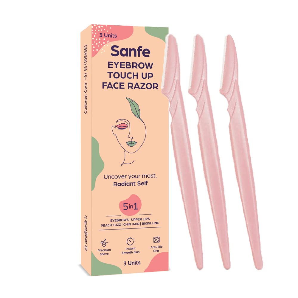 Sanfe Glide Reusable Face & Eyebrow Razor For Women | For Painless Hair Removal - Pack of 3 & Reusable Eyebrow Touch Up Hair Removing Face Razor For Women - Pack of 3