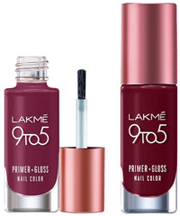 Lakmé 9to5 P+G Nail Color Smokey Crimson 6ml & Lakmé 9To5 Primer + Glossy Finish Nail Colour Combo