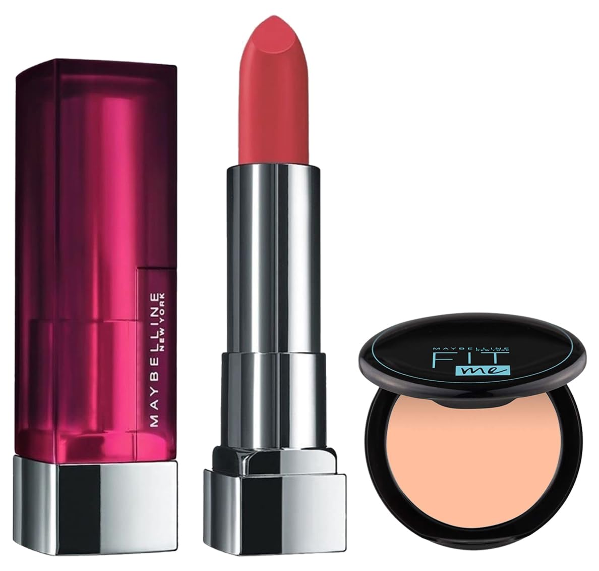 Maybelline New York Matte Lipstick, Intense Colour, 671 Heated Pink, 3.9g & Maybelline New York Compact Powder, With SPF to Protect Skin from Sun, Absorbs Oil, Fit Me, 115 Ivory, 6g