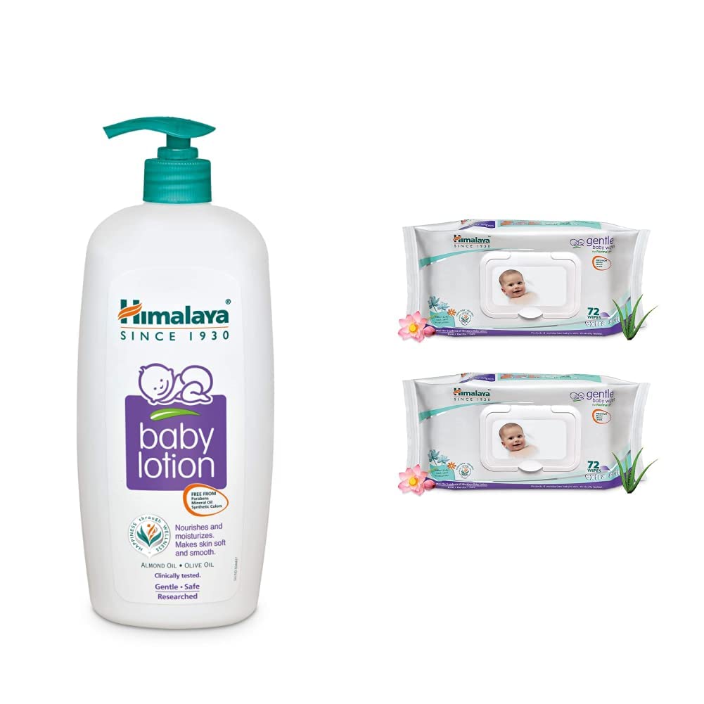 Himalaya Baby Lotion 700ml and Himalaya Gentle Baby Wipes - 72 Pieces (Pack of 2)