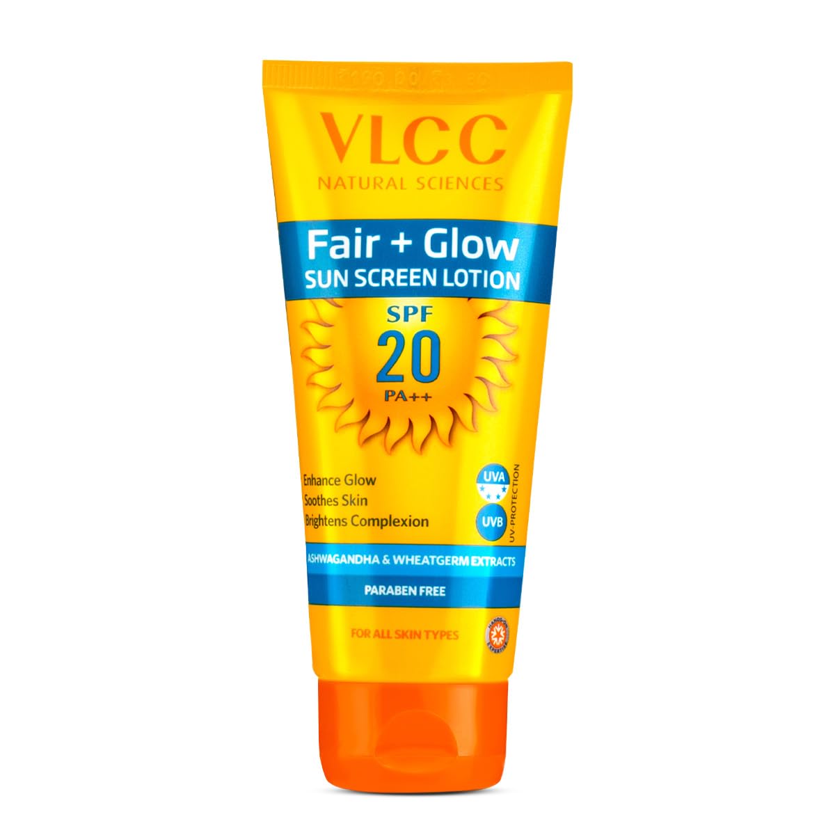 VLCC Fair + Glow Sun Screen Lotion Spf 20 PA++ - 50ml | Brightening Formula Sunscreen | Zero White Cast SPF | Non-Greasy Sunscreen | With Ashwagandha, Carrot & Wheatgerm Extracts.