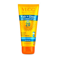 VLCC Fair + Glow Sun Screen Lotion Spf 20 PA++ - 50ml | Brightening Formula Sunscreen | Zero White Cast SPF | Non-Greasy Sunscreen | With Ashwagandha, Carrot & Wheatgerm Extracts.