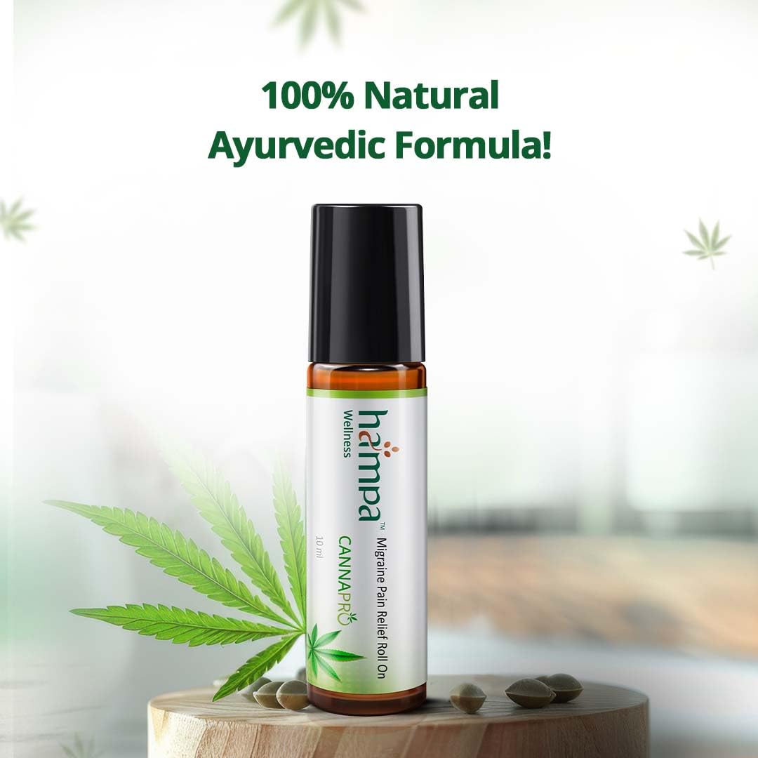Hampa Hemp Migraine Pain Relief Roll-On | Ayurvedic Oil for Tension, Headache & Migraine with Vijaya, Peppermint & Eucalyptus Oils | Fast-Acting, Natural, Cooling, Non-Sticky | 10ml Travel-Friendly
