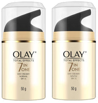 Olay Day Cream Total Effects 7 in 1, Anti-Ageing Gentle Moisturiser, 50g And Olay Day Cream Total Effects 7 in 1, Anti-Ageing SPF 15, 50g