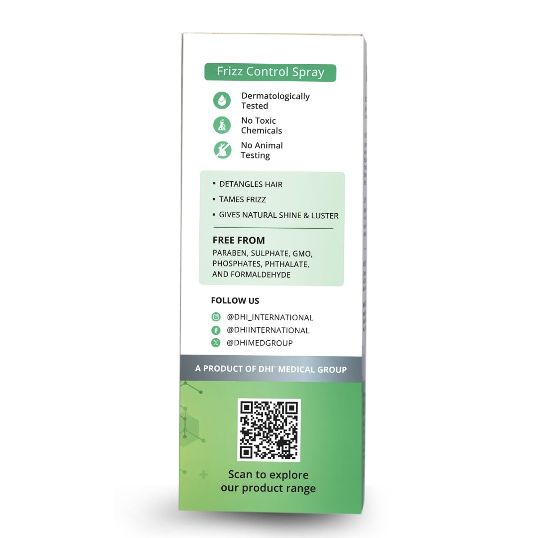 DHI Frizz Control Spray | Moisturizes & Hydrates Hair | Anti-Frizz Hair Spray for Dry & Frizzy Hair | Sulphate-Free, Paraben-Free | For Men & Women | 100 ml