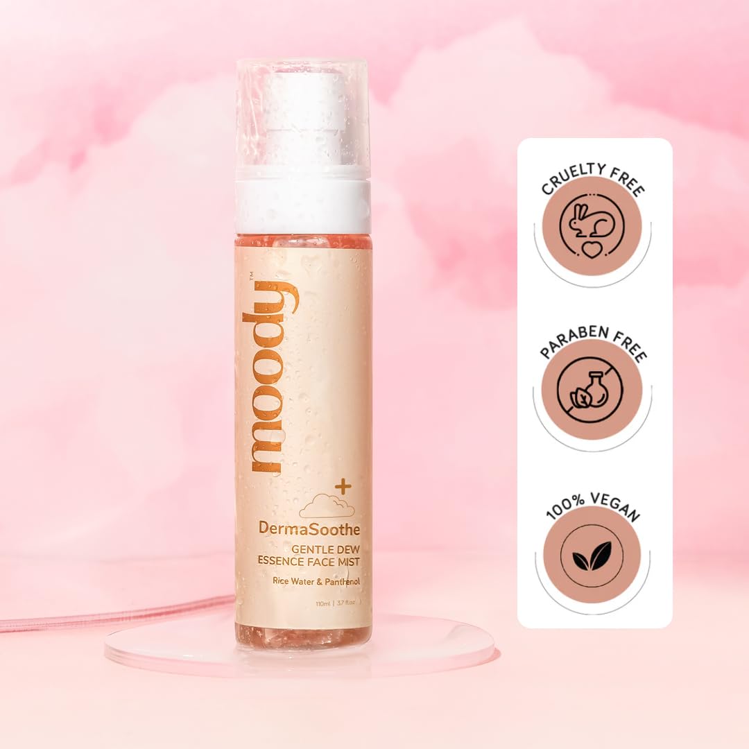 Moody DermaSoothe Brighening Face Mist & Essence Toner with Rice & Ceramides |Strenghten Skin Barrier | For Clear, Glass Korean Skin, Bright & Hydrated Skin | Alcohol-Free Toner |100% Vegan | 110ml