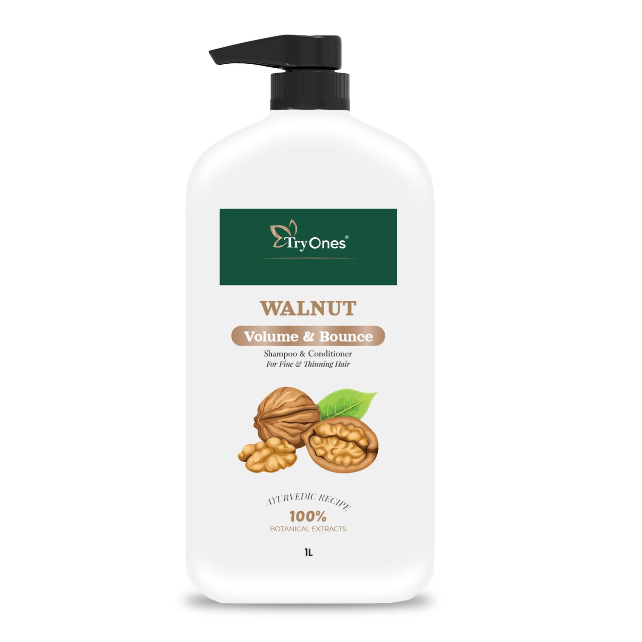 TryOnes Walnut Volume and Bounce Shampoo | For Fine and Thinning Hair| Volumizing Shampoo for Thin Hair 1000 ml