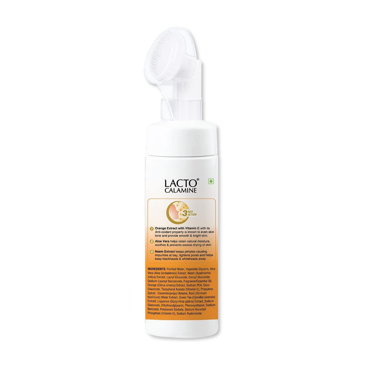 Lacto Calamine Vitamin C Foaming Face wash| Brightens skin & control blackheads & whiteheads| With Built-in foaming Brush|Sulphate free face wash| Paraben Free| 150 ml x Pack of 1