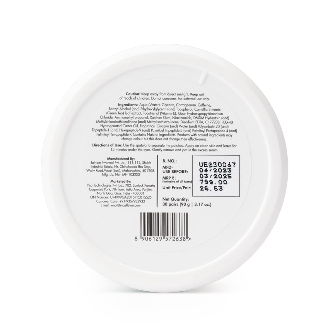 mCaffeine Green Tea Hydrogel Under Eye Patches for Dark Circle, Fine Lines & Wrinkles Reduction | Cooling Under Eye Patch Mask for Instant De-Puffing | 30 Pairs