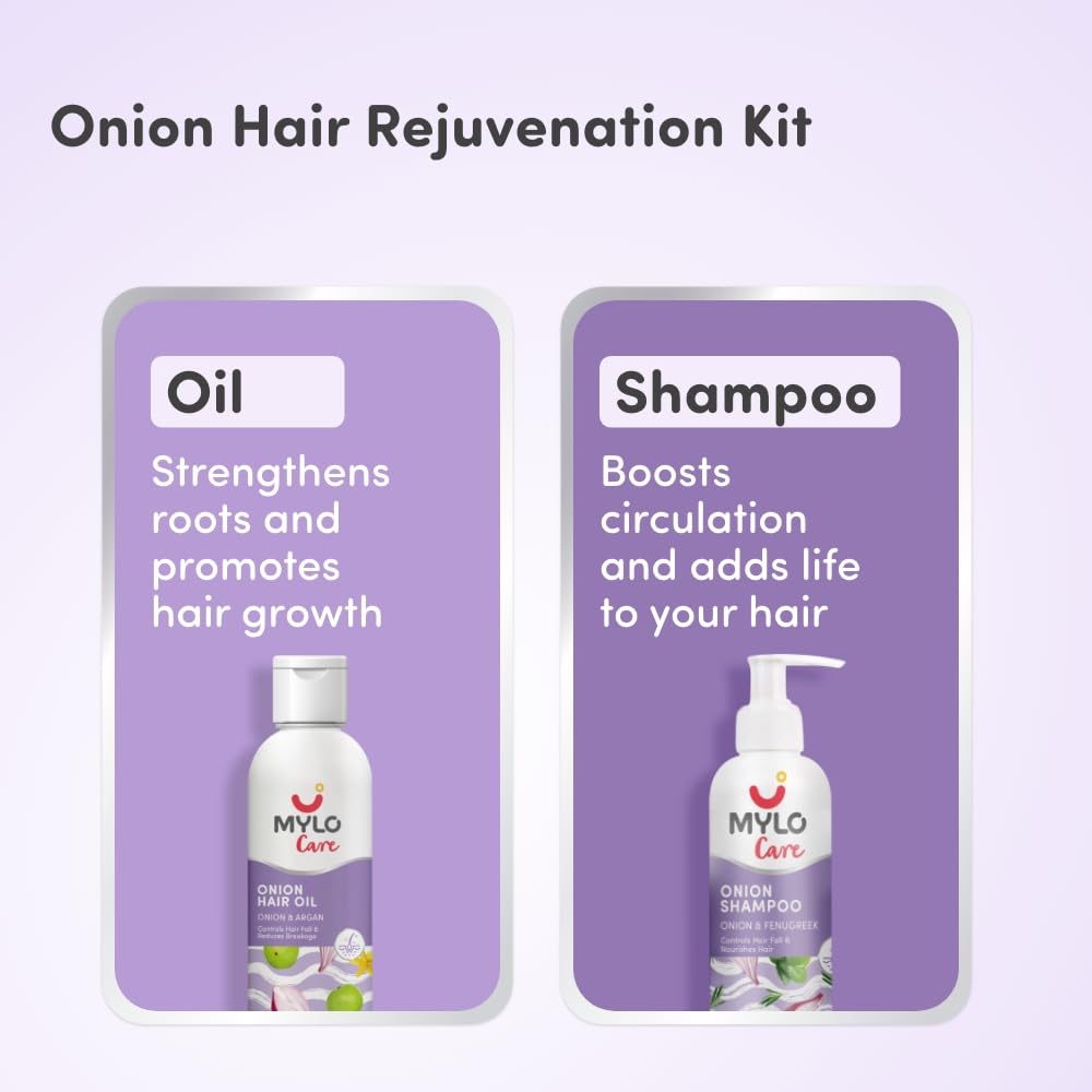 Mylo Care Anti Hair Fall Combo (Onion Oil & Onion Shampoo) 200 ml Each| Contains Bhringraj, Vitamin E, Argan Oil, Onion Seed Oil| Controls Hairfall & Nourishes Hair Roots