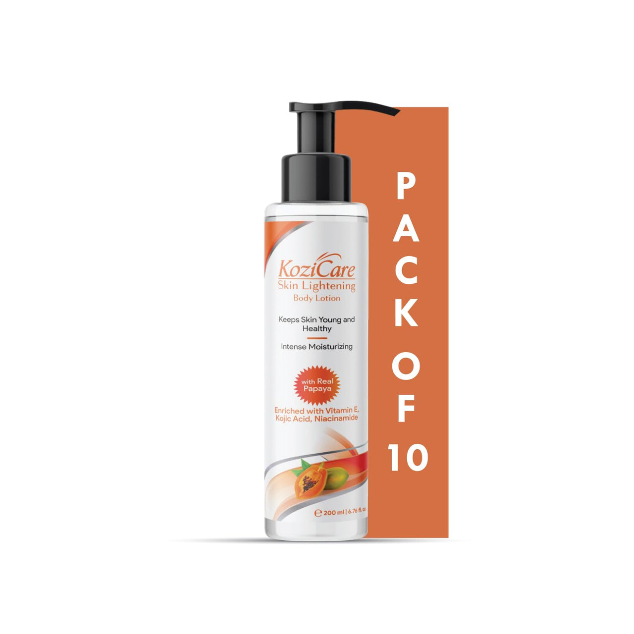 Kozicare Cream Papaya Body Lotion 200ml | Shea Butter & Niacinamide | Kojic Acid Body Lotion for Women & Men | Skin Lightening & Hydrating | Non Greasy & Fast Absorption | Moisturizer for Body - Pack of 10