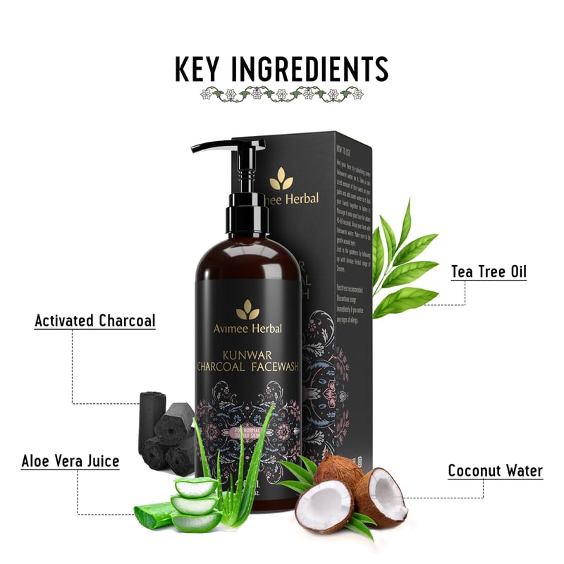 Avimee Herbal Kunwar Charcoal Face Wash I For Oil & Dust Free Skin That Glows From Within | Deep Cleaning With Activated Charcoal & Neem Extracts | 400 ml