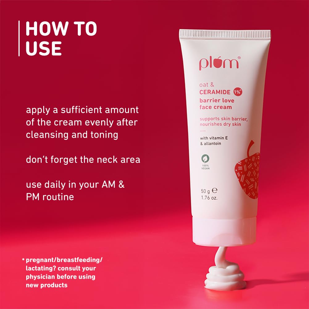 Plum Oat & 1% Ceramide Barrier Love Face Cream | Repairs, Strengthens & Maintains Skin Barrier | Moisturizer with Vitamin E & Allantoin | For Normal, Dry Skin | Women & Men | 50 g