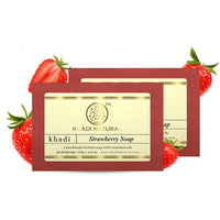 Khadi Natural Strawberry Handmade Soap| Enriched with Strawberry Extracts| Soft & Nourished Skin| Gentle & Refreshing| Enhances Skin’s Texture| Chemical-Free Cleansing| Pack of 2(125 * 2, 250g)