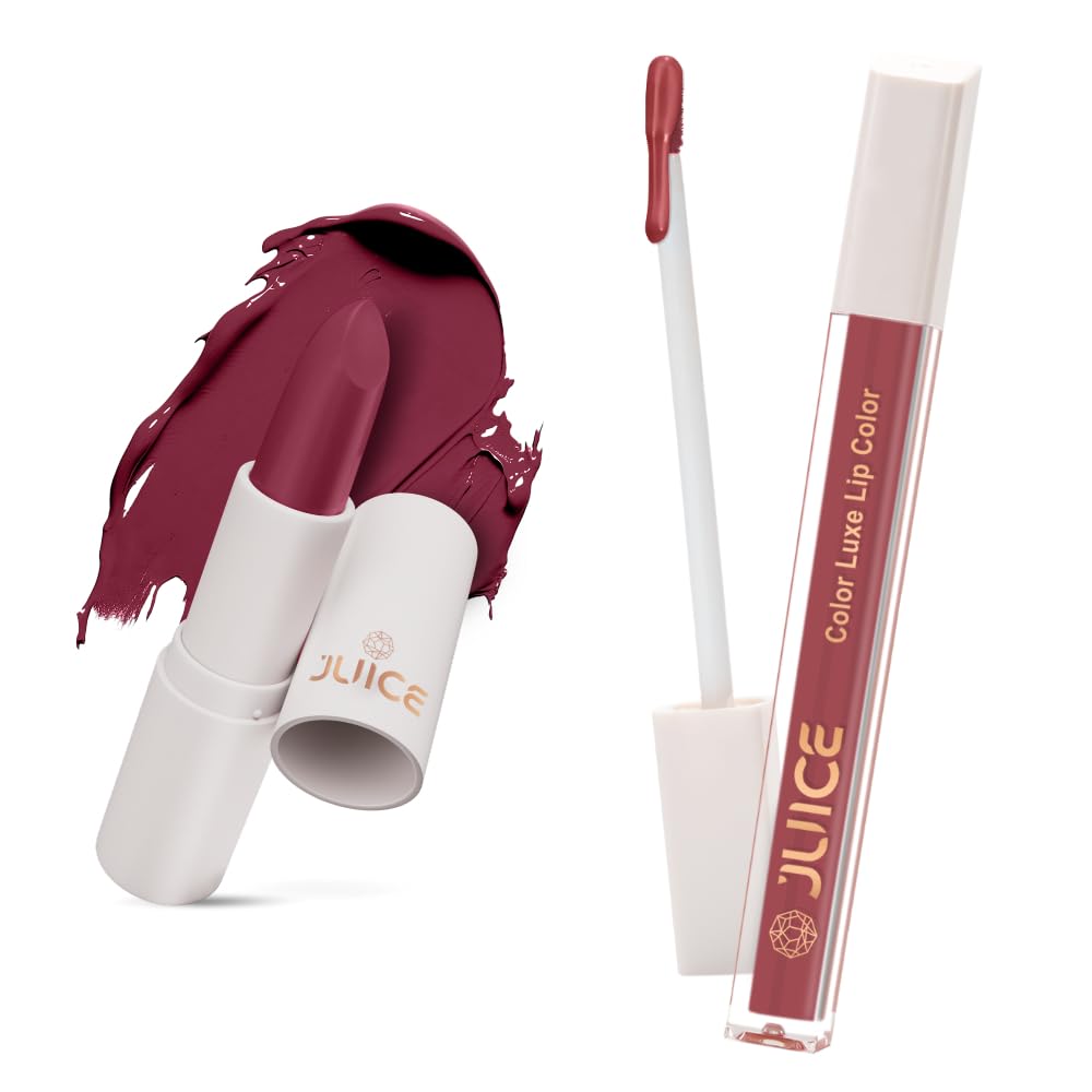 Juice Epic Pink - M08 Kiss Sensation Lipstick & Nude Staple - M16 Color Luxe Liquid Lipstick with Goodness of Bio Retinol, & SPF 15 UV Protection