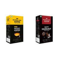 COLOMBIAN BREW COFFEE Pure Instant Coffee Powder, Strong 100g, Box & Colombian Brew Hazelnut Instant Coffee Powder, No Sugar Vegan, 50gm