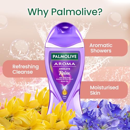 Palmolive Aroma Absolute Relax Body Wash For Women & Men, 250Ml Shower Gel Single Bottle, 100% Natural Ylang Ylang Essential Oil & Iris Extracts For A Smooth Skin, Ph Balanced Bodywash