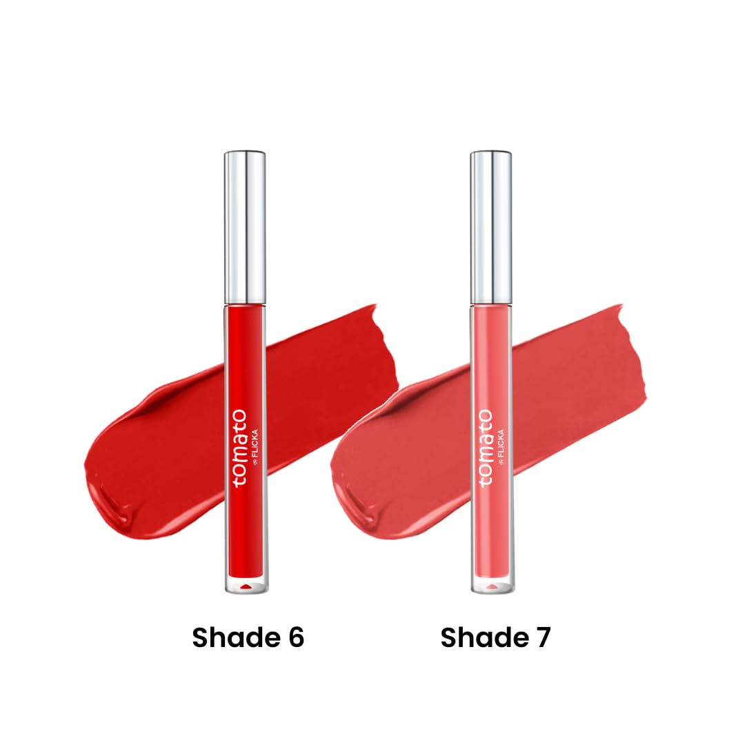FLiCKA Tomato Liquid Matte Lipstick Transfer Proof, Smudge Proof, Non-Sticky, Creamy Lightweight Shade 6 & Shade 7 Combo