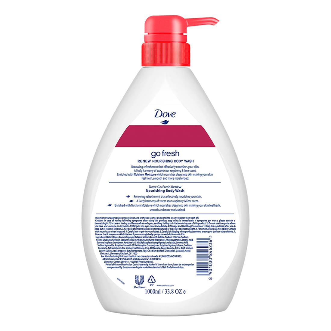 Dove Renewing Raspberry Body Wash with Lime for Renewed Skin, Refreshing Scent, 1L