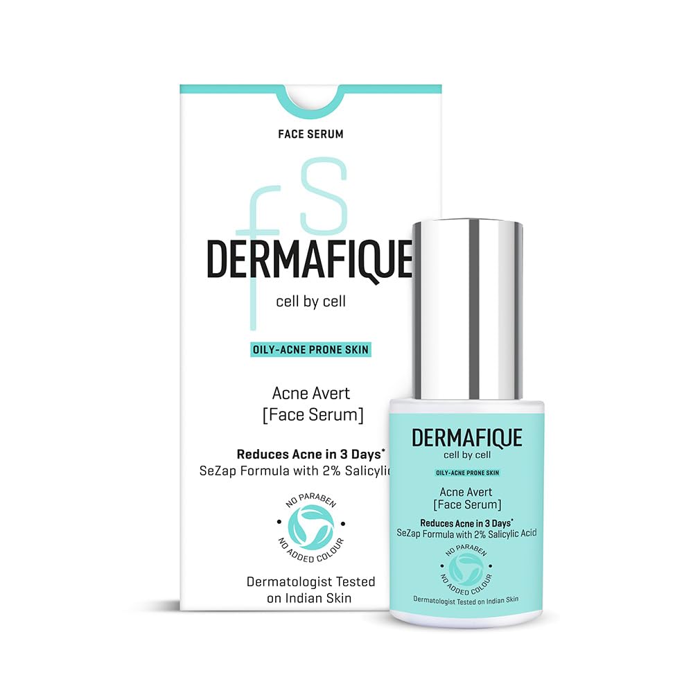 Dermafique Acne Avert Serum 30 ml, with 2% Salicylic Acid, Reduces Acne in 3 Days, for Oily-Acne Prone Skin