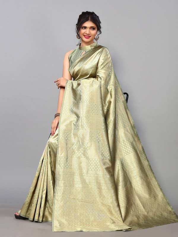 Satrani Women's Jacquard Poly Silk Saree With Unstitched Blouse Piece