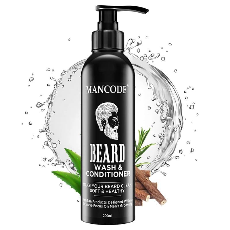 Mancode Beard Wash & Conditioner - 200ml | Conditions & Cleans Beard Mustache | Blended with Licorice, Vitamin C & Aloe vera | Natural & Organic Beard Shampoo for Men (Pack of 1)