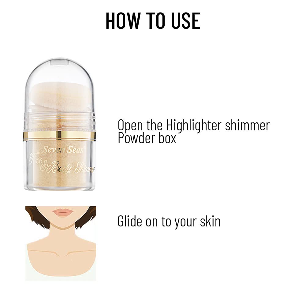 Seven Seas Body & Face Shimmer Highlighter Powder Pigments | For Eyes & Face Makeup | Shimmery Effect, Glitter, Duo-Chrome, Metallic, Intense Pigmentation | Product Used as Highlighter (Buttermilk)