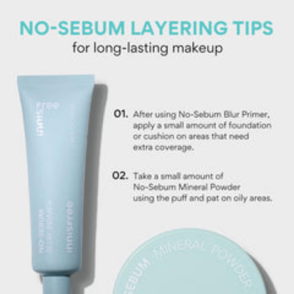 Innisfree No-Sebum Blur Primer 25ml Long Lasting Smooth Pore Coverage, Oil Control, Matte Finish, Pore Minimizing, Korean Makeup for Flawless Skin, Lightweight & Non-Greasy Formula