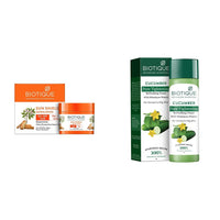 Biotique Bio Sandalwood Sunscreen For All Skin Types Ultra Soothing Face Lotion, Spf 50+, 50Ml And Bio Cucumber Pore Tightening Toner, 120Ml, Pack Of 1