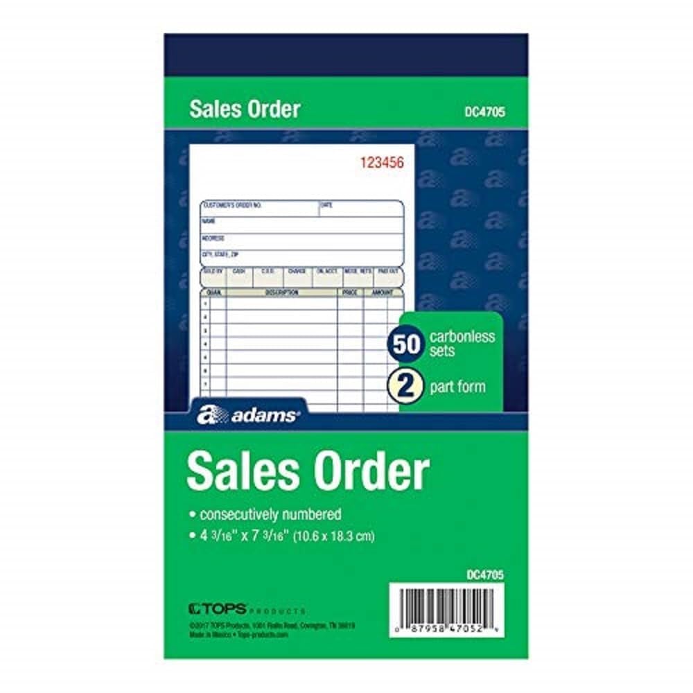 Adams Sales Order Books, 2-Part, Carbonless, White/Canary, 4-3/16" x 7-3/16", Bound Wraparound Cover, 50 Sets per Book, 3 Pack (DC4705-3) 3 Books