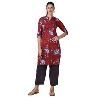 in. fuse by Shoppers Stop Mandarin Neck Printed Cotton Women Straight Fit Kurta