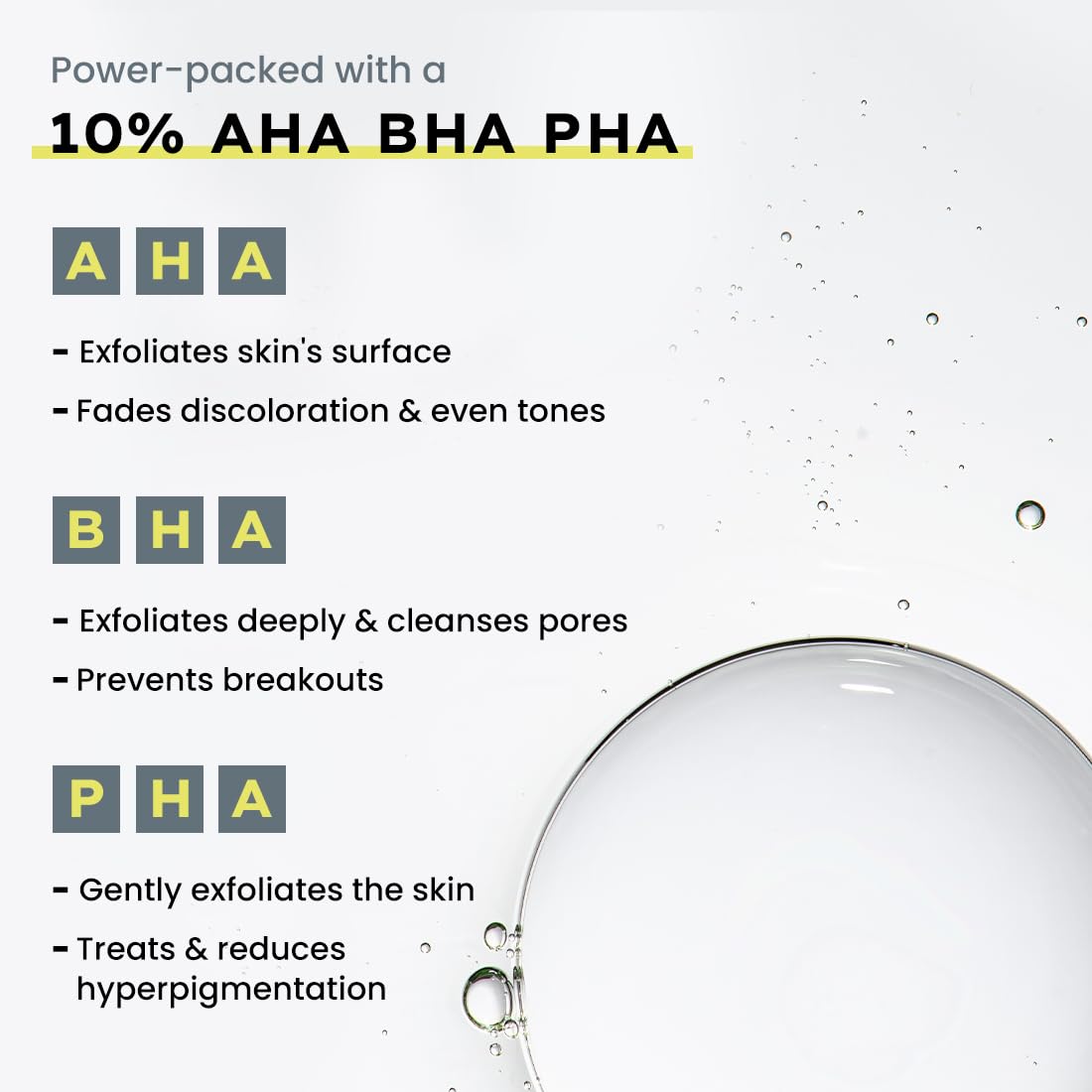 Hyphen Resurfacing 10% AHA BHA PHA Exfoliator | Instant Exfoliation with 20% Pineapple Extract | Leave-on Serum | Smoothens Texture, Unclogs Pores, Non-irritating | Facial Serum for Men & Women - 50ml