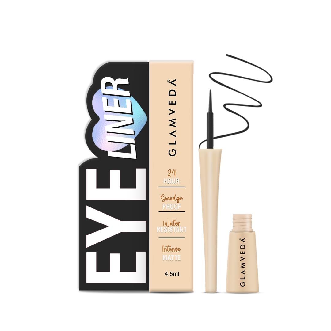 Glamveda Super Matte Liquid Eyeliner – Black, Smudge-Proof, Waterproof, Quick Drying | 24-Hour Long Stay | Smooth Application | Bold, Clean, Smudge-Free Look