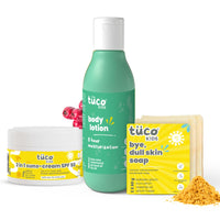 TuCo Dull Skin Soap (60 gm x 2), Lotion (100 ml) & Sunscreen (50 gm) - Ultimate Kiddy Dull Skin Kit, Safe For Kids, Paraben Free & Sulfate Free - (Combo Pack of 3)