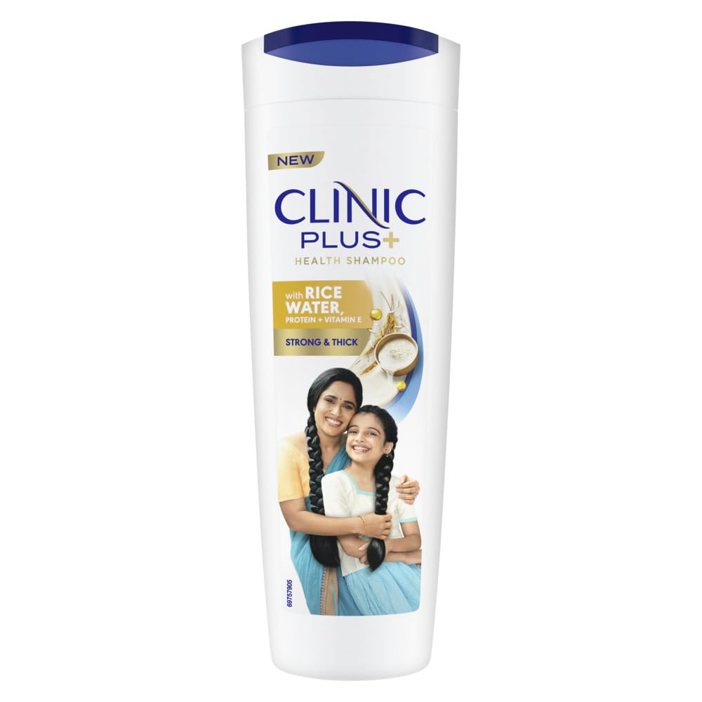 Clinic Plus Strong & Thick Shampoo with Rice water,Protein & Vitamin E for Hair Strengthening, Breakage Reduction and Thicker Hair,355 ml.